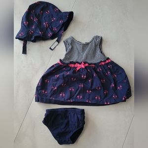 Baby Girl Matching Dress with Sunhat and bloomers